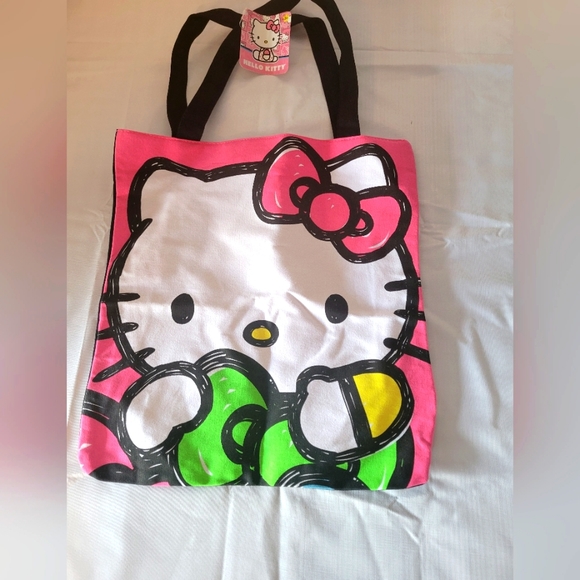 Sanrio Hello Kitty Canvas Tote Bag Purse Beach Bag Ribbon Reusable Bag Handbag - Picture 1 of 6